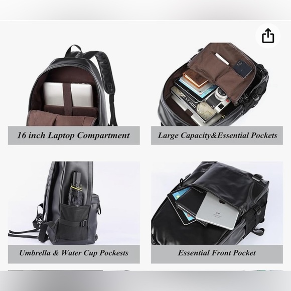 Black Leather Backpack - Picture 3 of 8